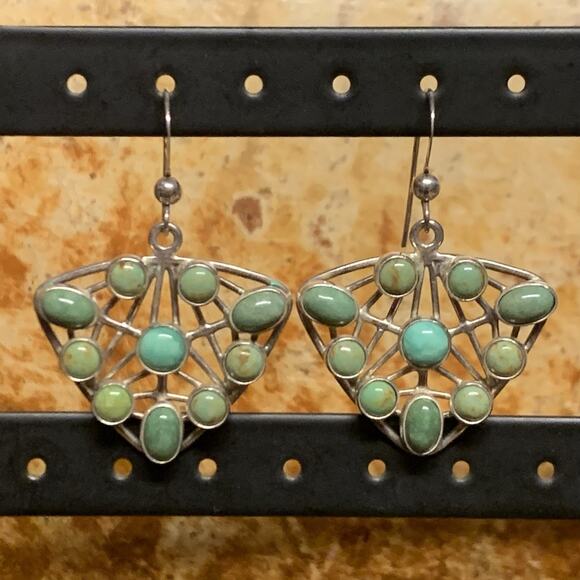 Jay King Earrings Triangular Sterling Silver & Green Turquoise Dangle/ Drop - Picture 2 of 7